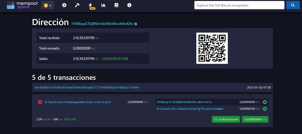 datos de la dirección a donde se mandaron los bitcoins robados al desarrollador Luke Dash Jr