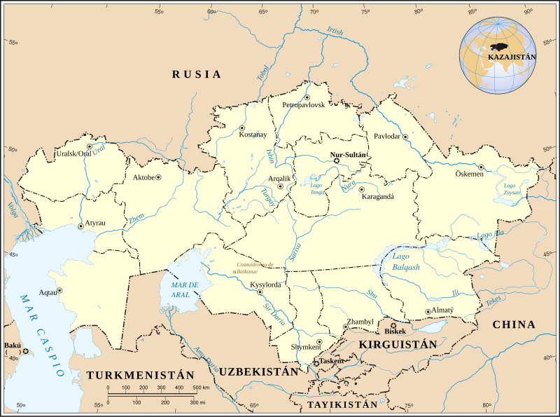 Mapa de Kazajistan.