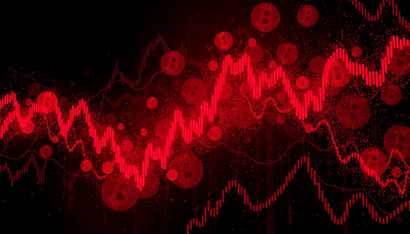 Ilustración conceptual de liquidaciones masivas en criptomonedas con tendencia bajista
