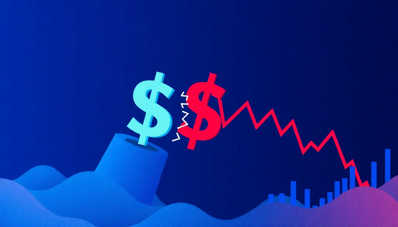 Ilustración conceptual de stablecoin perdiendo paridad con el dólar en mercado volátil