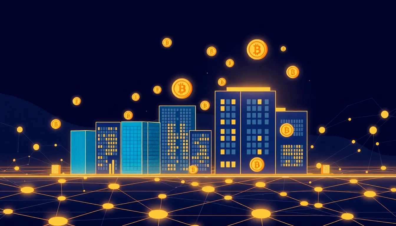 Ilustración conceptual de fondo inmobiliario tokenizado en plataforma blockchain institucional