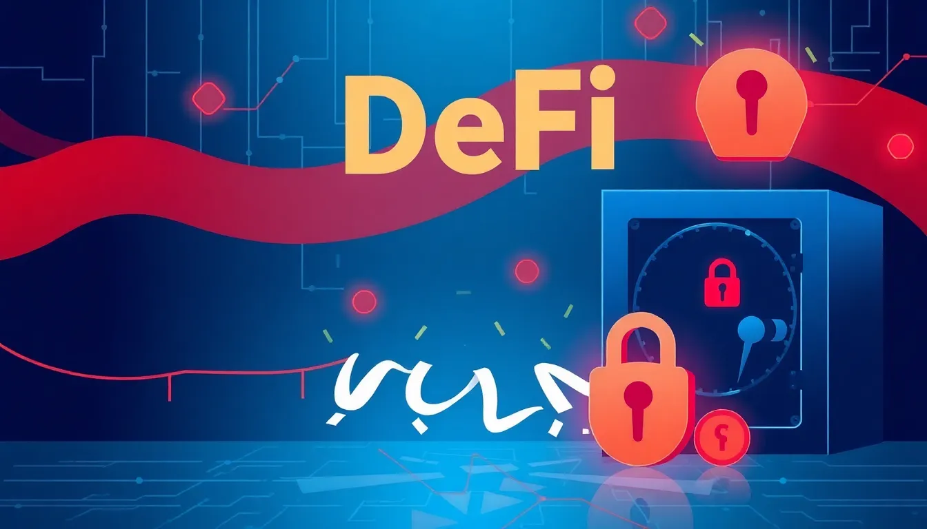 Ilustración conceptual sobre problemas de seguridad en DeFi y adopción bancaria
