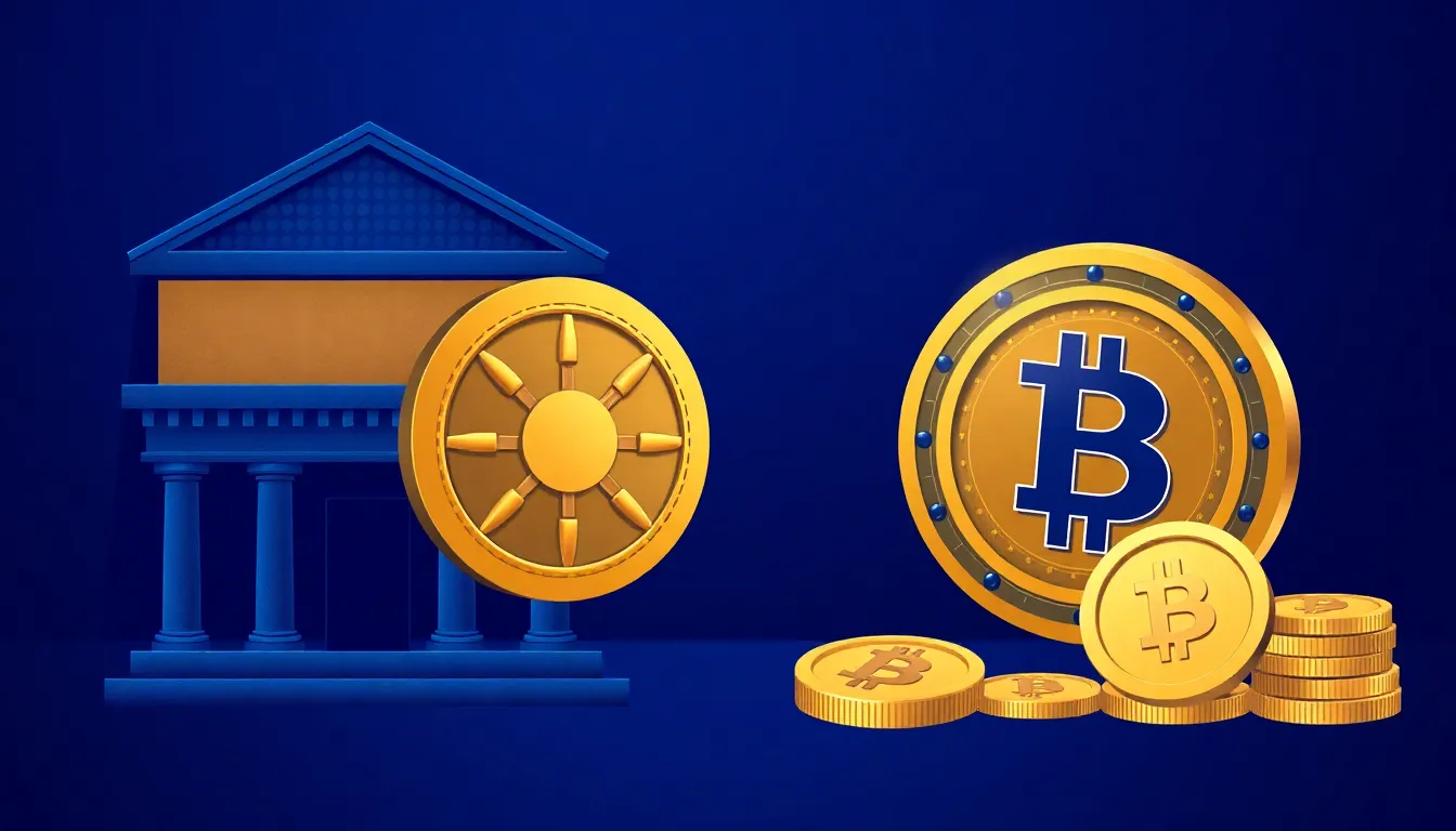 Ilustración conceptual de la tensión regulatoria entre banca tradicional y stablecoins