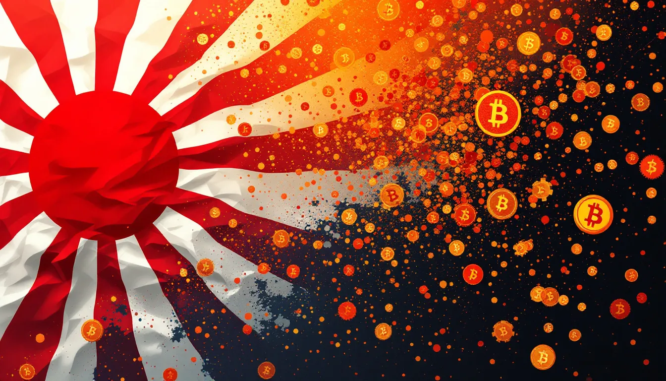 Ilustración conceptual sobre el impacto de la política monetaria japonesa en Bitcoin