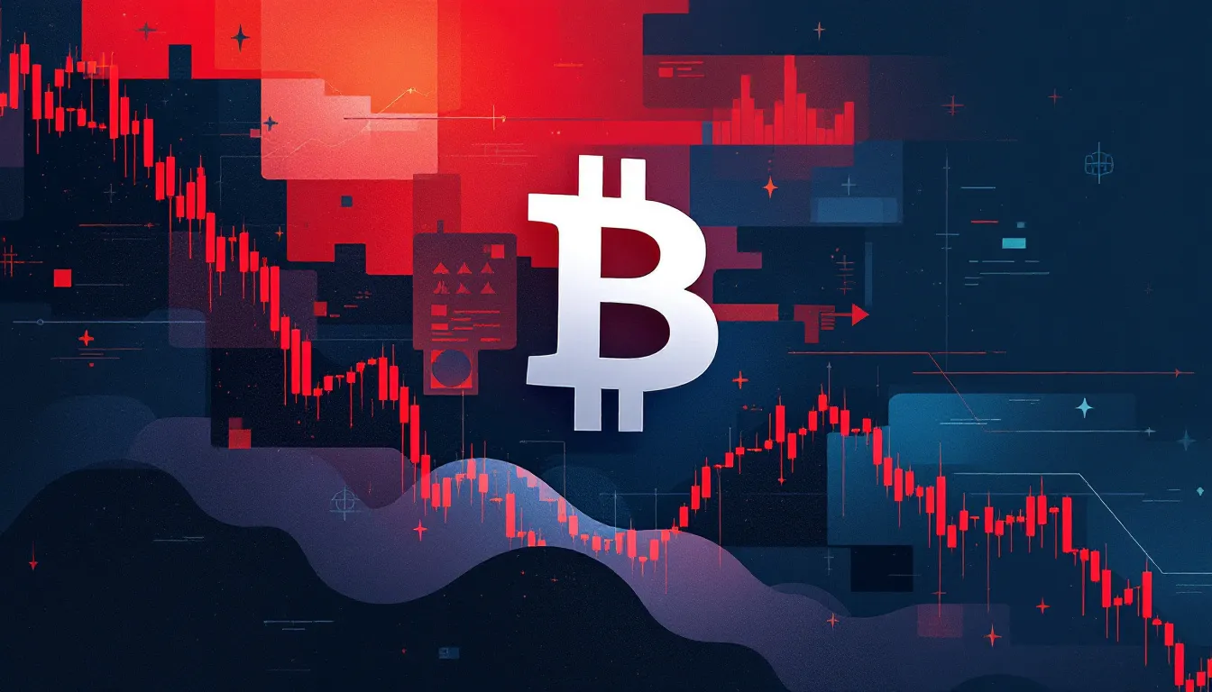 Ilustración conceptual de un mercado bajista de Bitcoin con elementos geométricos abstractos