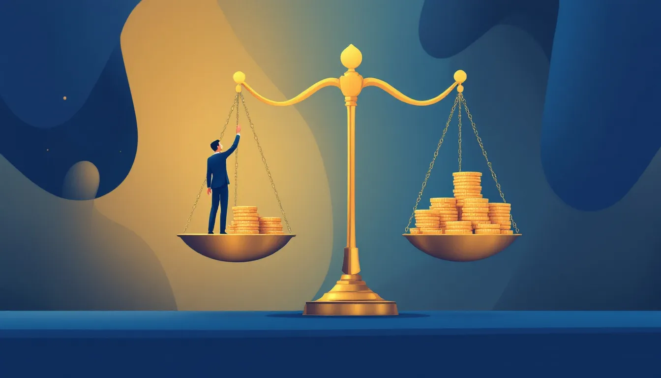 Ilustración editorial abstracta comparando patrimonio individual con capitalización del mercado cripto