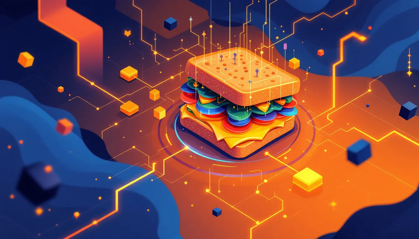Ilustración editorial de un exploit de bot MEV en Ethereum con lógica automatizada invertida