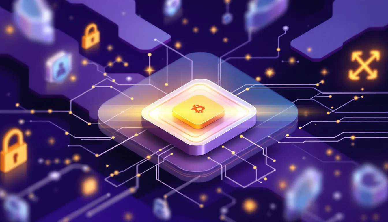 Ilustración conceptual de privacidad blockchain con cifrado y capas de protección de datos