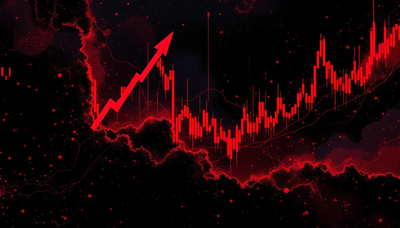 Ilustración conceptual de caída del mercado cripto con gráficos descendentes y volatilidad
