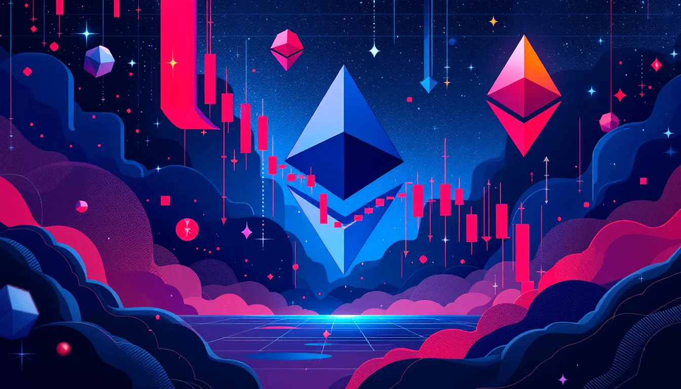Ilustración conceptual de la presión bajista sobre Ethereum y sus niveles de soporte