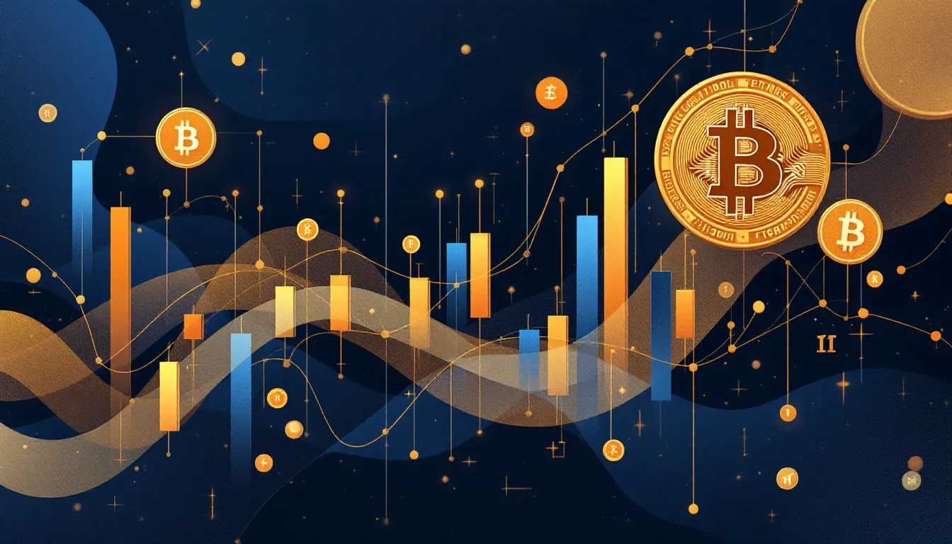 Ilustración conceptual de flujos de inversión institucional en ETF de Bitcoin con estilo financiero moderno