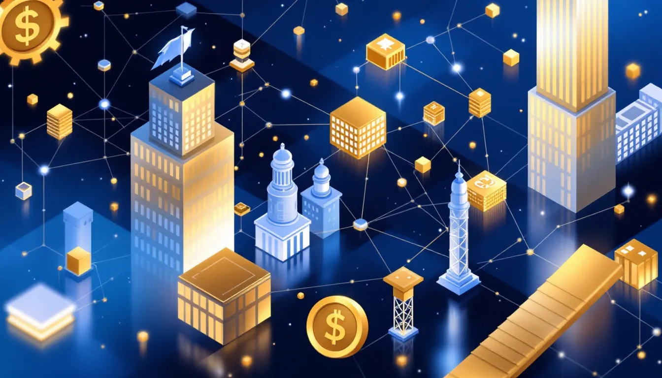 Ilustración conceptual de tokenización de valores en la infraestructura financiera de Wall Street
